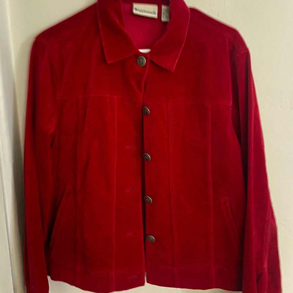 Red suede collared jacket
